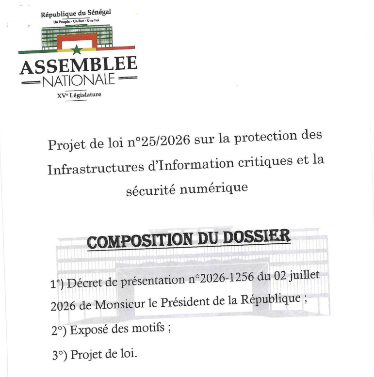 Assemble nationale Projet de loi cybersécurité sénégalaises